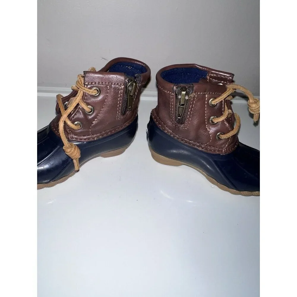 Sperry Saltwater Baby Duck Navy and Brown Lace Zipper Boots Sz  6 Months